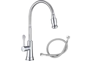 AiHom Kaltwasserhahn Küche 360° drehbar Kaltwasser Armatur Wasserhahn nur Kaltwasser Spültischarmatur mit 50cm Anschlussschläuche Edelstahl Küchenarmatur für Garten und Outdoor-Küche, Chrom