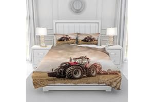 Leleyouzer Set di biancheria da letto con trattore 3D, 220 x 240 cm, copripiumino per bambini e ragazzi, in microfibra morbida e confortevole, set da 3 pezzi con chiusura a zip