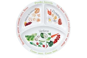 Yuecda Plato de control de porciones para nutrición equilibrada – Platos de alimentación saludable para adultos y adolescentes – Separadores de melamina, pérdida de peso, diabetes