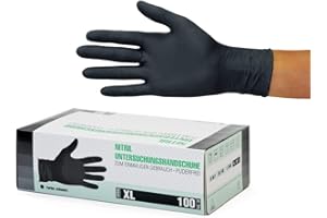 SF Medical Products GmbH Rękawice nitrylowe Opakowanie 100 sztuk (XL, Czarne) Jednorazowe rękawice egzaminacyjne, bez pudru, lateksowe, niesterylne, medyczne, tatuaż, rękawiczki jednorazowe