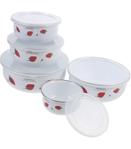 IWOWHERO 5 Pezzi Ciotole Smaltate Con Coperchio Trasparente Per - 8