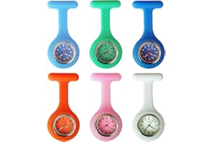 WIYETY 6 orologi da infermiera: orologi da infermiera con clip e custodia in silicone espandibile e puntatore luminoso, orologio a spilla per infermieri e medici, movimento al quarzo, analogico