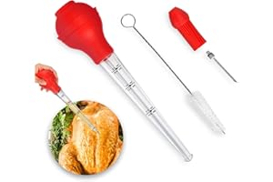 CONGGUAN Turkey Baster Set Silicone Bulb Including Meat Marinade Injector Needle with Barbecue Basting Brush and Cleaning Brush for Turkey Chicken Brisket Roasts