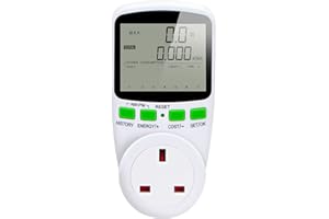 Power Meter Beslands Smart Meter Energy Monitor, 16A Power Consumption Meter UK Plug with LED Display, Overload Warning for Home Appliances