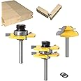 NBLE 3PCS Tongue and Groove Router Set, Router Bits Set, 1/4 Shank Tongue and Groove Router Bits + 45° Lock Miter Router Bit,Panel Cabinet Wood Cutting Tool,for Router Table/Base Router etc.