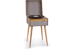 Auna Giradischi Bluetooth per Dischi in Vinile,Lettore a 3 Velocità di Riproduzione,Giradischi Vinili Vintage con Casse Stereo,Gira Dischi per Vinile CD USB con Jack per Cuffie e Adattatore,Legno