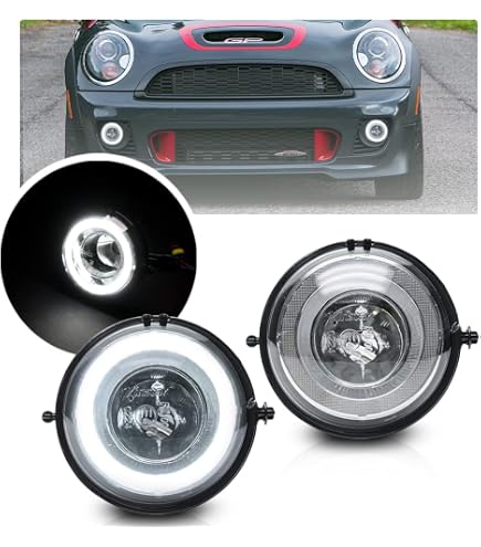 Lot De 2 Feux De Conduite LED Rallye Pour Mini Cooper R55 R56 R57 R58 R60 R61 F56 - Angel Eyes DRL Anneau Lumineux Coque Noire