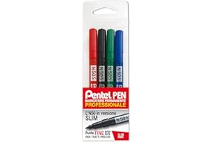 Pentel N50S marcatore permanente slim punta fine taschina 4 colori (nero, rosso, blu, verde)