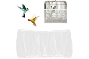 JEYORZY 1 Pièces Couverture de Cage à Oiseaux, Nylon en Filet de Protection pour Cage Oiseaux Lavable, Ventilé est Antipoussière, Housses Anti Graine pour Cages à Oiseaux, Réglable 112-150cm, Blanc-M