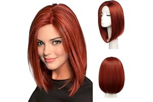 BESTUNG Perruques de cheveux raides pour Bob pour les femmes, longueur d'épaule, pleine perruque naturelle, couleur rouge miel, regardant avec le chapeau de perruque (W100507)