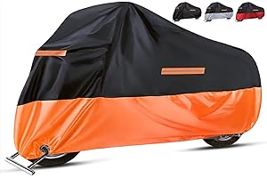 EOZAKAVOD Pokrowiec na motocykl Wodoszczelny Plandeka na motocykl Oxford Osłona na Motocykl Zewnątrz Pokrowiec na Rower Pokrowiec Motocyklowy z Paskami Odblaskowymi(Pomarańczowa)