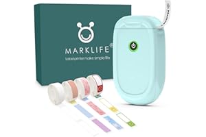 MARKLIFE P11 Etikettendrucker Handgerät,Tragbarer Thermo-Aufkleberdrucker mit Band,Mini Selbstklebend Etikettiergerät für Zuhause Büro Lagerung (Blue, P11+4 Rollen Etiketten)