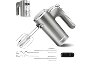 Aigostar Adela - Batteur Électrique, Batteur à Main Électrique Ultra Puissant de 400W. 5 Vitesses + Turbo, Bouton D'éjection. 1 Support de Rangement et 2 Batteurs et 2 Crochets Pétrisseurs.