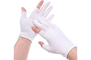 Aeaocvo 2 pary białych bawełnianych rękawiczek do suchych rąk, bez palców, ekran dotykowy, nawilżające, rozmiar M