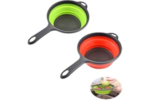 DDLUCK Lot de 2 passoires pliables en silicone avec poignées, économiseur d'espace pour égoutter les pâtes, les légumes (vert et rouge)