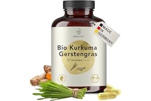 BIONUTRA® Curcuma & Herbe d'orge bio | en gélules | 270 x 700 mg | Curcumine bio | Sans pipérine | Agriculture biologique | Végan | Sans additifs | Boîte en PET | 221 g | Fabriqué en Allemagne