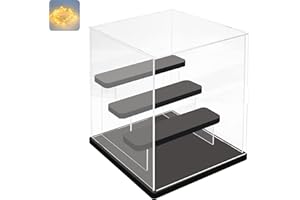 Nynelly 4-Tier Clear Acrylic Display Case Display Box Display Stand with Door,Countertop Display Case for Collectible Mini Action Figure,Dustproof Storage Organizer(Medium,Black Base,Step)