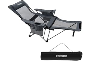 ‎POEPORE POEPORE Campingstuhl Faltbar mit Fußstütze 4-Fach Campingstühle Strandstuhl Liegestuhl für Erwachsene 120kg Klappbarer Angelstuhl mit Kühltasche Wattepad Kissen Getränkehalter