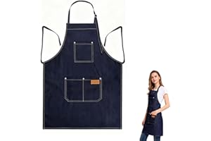 EULAPGOE Grembiule da lavoro lungo in jeans con 3 tasche 80x60 cm, grembiule cucina giardinaggio salone artigianato unisex regolabile resistente per casa e professionisti