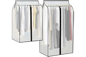 PWSAP 2 sztuki pokrowców na ubrania, 61 x 96 cm, 61 x 120 cm, pokrowiec chroniący przed kurzem, wilgocią, z taśmą MagicTape i zamkiem błyskawicznym