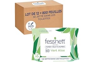 FESS NETT Fess'nett - Papier Toilette Humidifié - Vert Ylang - Paquet de 50 Lingettes - Parfumé et Doux - Hygiène et Confort - Facile à Utiliser - Lot de 12