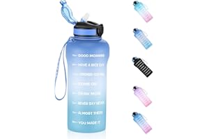 ETDW - Borraccia sportiva da 1,5 l, con cannuccia e senza BPA, a prova di perdite, con indicatori temporali, adatta per bibite gassate, per fitness, yoga, colore: blu/blu
