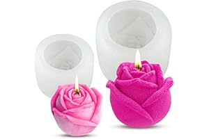 JIEBAO 2 moldes de velas para fundir molde de silicona 3D para velas rosas forma de flor molde de silicona molde de jabón de vela molde de chocolate molde de resina epoxi para manualidades