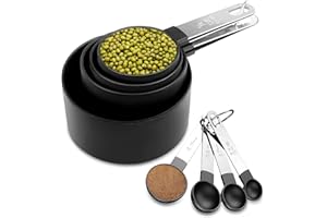 Fousenuk 8 pezzi Cucchiai Dosatori, Misurini Cucina Set con 4 Misurini Cucchiai e 4 Misurino, per Culinaria e Pasticceria, Cucchiai Dosatore con Manico in Acciaio Inox per Misurare Solidi e Liquido