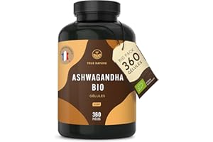 Ashwagandha Bio - Extra Fort: 650mg (360 Gélules) - Withanolide - Bien-Être, Énergie, Stress - Vegan - Sans: Additifs, Lactose & Gluten - TRUE NATURE