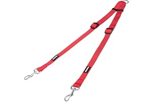 HAPPY HACHI Adjustable Double Dog Lead Coupler No Tangle Nylon Twin 2 Pet Trainer Leash Splitter (S 13-19.7in, Red)