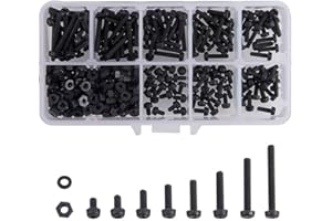 Increway en nylon Blanc/noir à vis Écrou Rondelle Assortiment kit, noir