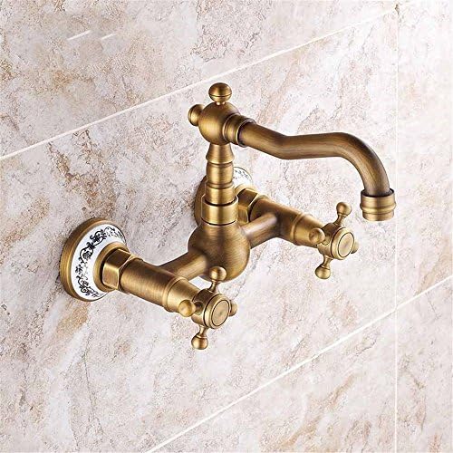 SJIN Full copper into the wall of hot and cold retro faucet hot and cold kitchen sink double double hole with ceramic retro faucet