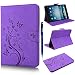 Produktbild iPad Mini Hülle, Yokata iPad Mini 1 2 3 PU Retro Schutzhülle Magenet Holder Stand Flip Schutz Tasche Lederhülle Etui mit Prägung Narzissen Blumen und Schmetterling Butterfly Motiv Case Wallet mit Aufsteller-Funktion Bookstyle Ledertasche Karten Slot Komplett Schutz Schutzhülle - Lila