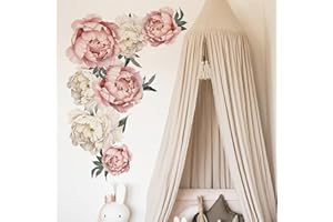 ‎WANDSTICKER4U WandSticker4U®- Wandtattoo Blumen rosa/weiß/beige PFINGSTROSEN (73x94 cm) I Wandsticker Blumen Aufkleber Frühling I Wanddeko Wohnzimmer Schlafzimmer Küche Kinderzimmer Mädchen Möbel Aufkleber GROß
