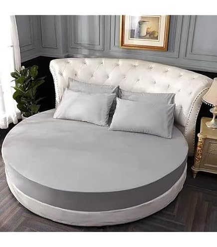 Lenzuolo Angoli Letto Rotondo In Cotone Con Elastico - Coprimaterasso Morbido Singolo Strato - Diametro 2.4m Rosa Giada - 4