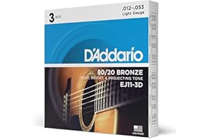 D'Addario Guitar Strings - Acoustic Guitar Strings - 80/20 Bronze - For 6 String Guitar - Deep, Bright, Projecting Tone - EJ11-3D - Light, 12-53 - 3-Pack