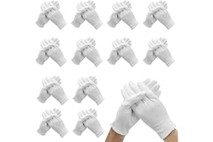 SilverChry lot de 12 paires de Gants en Coton Blanc XL, Gant Coton Blanc Eczema, Gants Hydratants pour les Mains pour Hydrater les Mains Sèches Inspection de Bijoux, Service