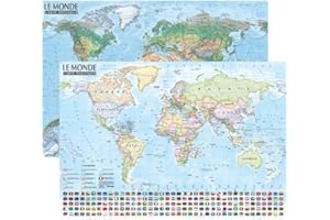 Monde 1/44.000.000 carte politique et physique (avec barres alu, 67 × 47 cm)