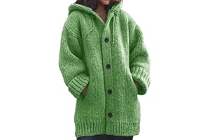 L9WEI Veste d'hiver épaisse en tricot pour femme - Veste chaude décontractée avec capuche - Manteau d'hiver de longueur moyenne - Couleur unie - Manteau de mi-saison