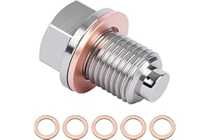 LEMLIN Tapón Magnético Drenaje Aceite M14x1.5,Tuerca de Drenaje para Cárter con 5 Arandelas de Cobre,Acero Inoxidable,Imán de Neodimio,Compatible con la Mayoría de Coches