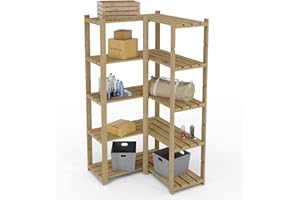 Lenmar Series B Wooden Shelf, Pine Wood, Light Beige, B-20 170 x 80 x 40 cm, 5 Shelves, Bookcase, Wooden Shelf, Standing Shelf, Wall Shelf, Shelf with 5 Shelves, Office Shelf, for Living Room, Storage