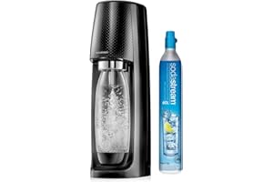 SodaStream Spirit Sparkling Water Maker Machine includes a 1 Litre Reusable BPA Free Water Bottle for Carbonating and 60 Litre CO2 Blue Gas Cylinder - Black
