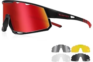 Queshark Polarizzati Anti-UV con 5 Lenti Occhiali da Ciclismo Bici MTB Intercambiabili per Sport Uomo Donna Guida Pesca Golf Baseball Corsa QE56