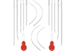 BEWUDY Heavy Duty Hand Sewing Needles Kit, 14Pcs Sewing Leather Needle Set with 2Pcs Needle Threaders, Curved Needle Triangular Needle Assorted Needles for Upholstery, Leather, Carpet, Canvas Repair
