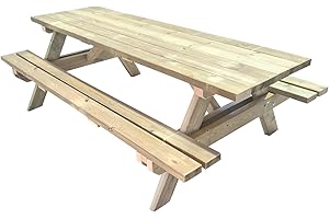 MASGAMES Table de pique-nique d'extérieur Munich | Bois traité en autoclave Niveau IV | Homologué à usage public | Dimensions XL : 235 cm Longueur