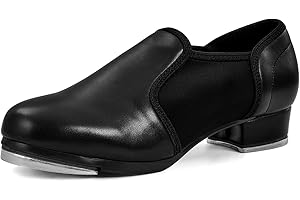 lalaball Leather Tap Shoes Slip On Dance Shoes Black Jazz Shoes for Adult Men