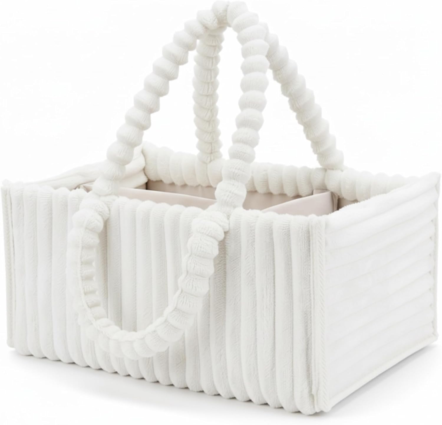 Tapallmy Baby Diaper Caddy Portable Diaper Caddy with Removable Dividers Soft Flannel Storage Bin for Baby Essentials Toys Supplies White