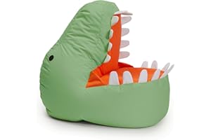 Lumaland Dino worek do siedzenia dla dzieci, rodzina zwierząt, wodoodporna pufa do użytku wewnątrz i na zewnątrz, łatwy w pielęgnacji materiał, 90 x 90 x 70 cm, 4,1 kg, zielona