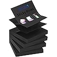 ZCZN Pop-up Sticky Notes 76 x 76 mm, 4 Pads Bright Colour Self-Stick Notes, 100 Sheets/Pad, Black
