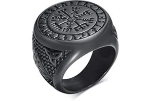 VNOX Viking Men's Ring Nordic Rings for Men Norse Compass Thors Hammer Stainless Steel Gothic Signet Ring Cool Fidget Ring Men,Gift packed